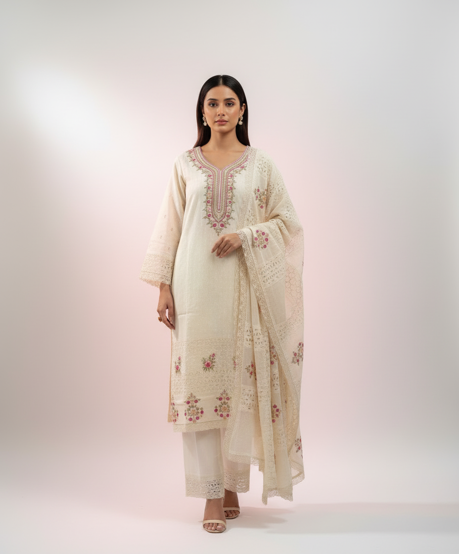 Chifley Neckline Work - Linen Set