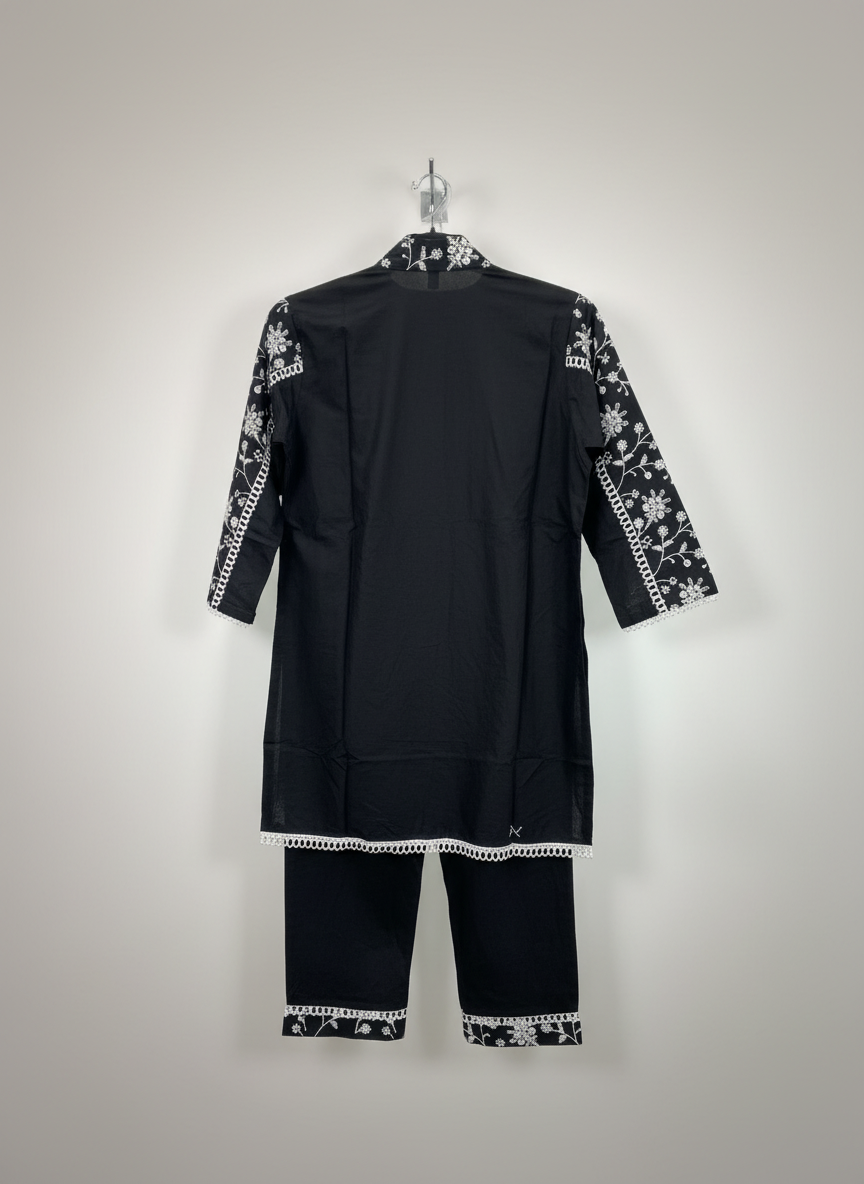 Full Black Aari Work- Linen Set