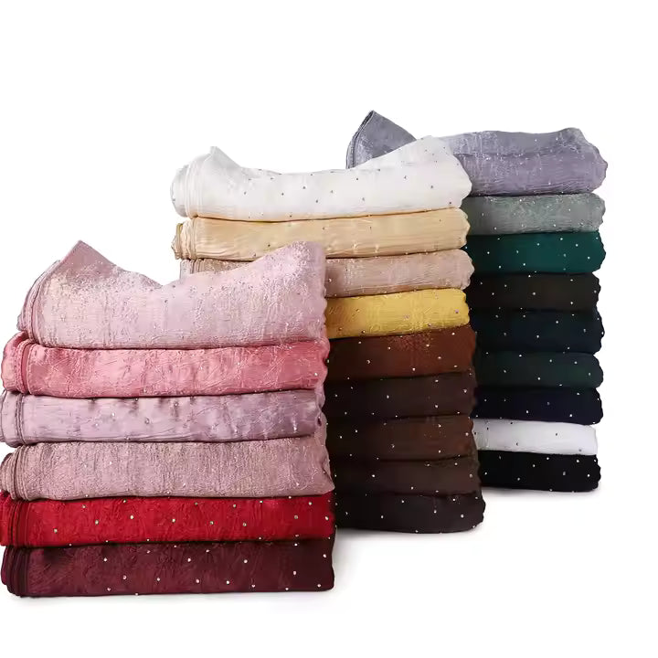 Party Wear Hijab/Scarf Rhine Stone Crepe Satin/Organza Shimmer