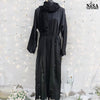 Elegant Black Embroidered Abaya with Waist Tie & Scarf : C007115