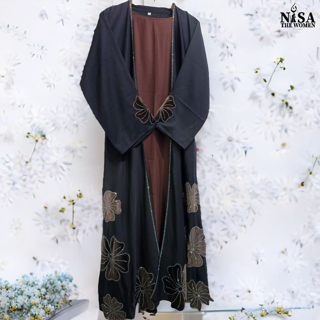 🌸 Floral Elegance Open Abaya 🌸 :  C001009