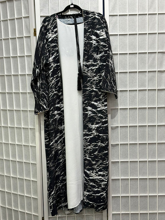 Black Shaded Print Abaya white Inner