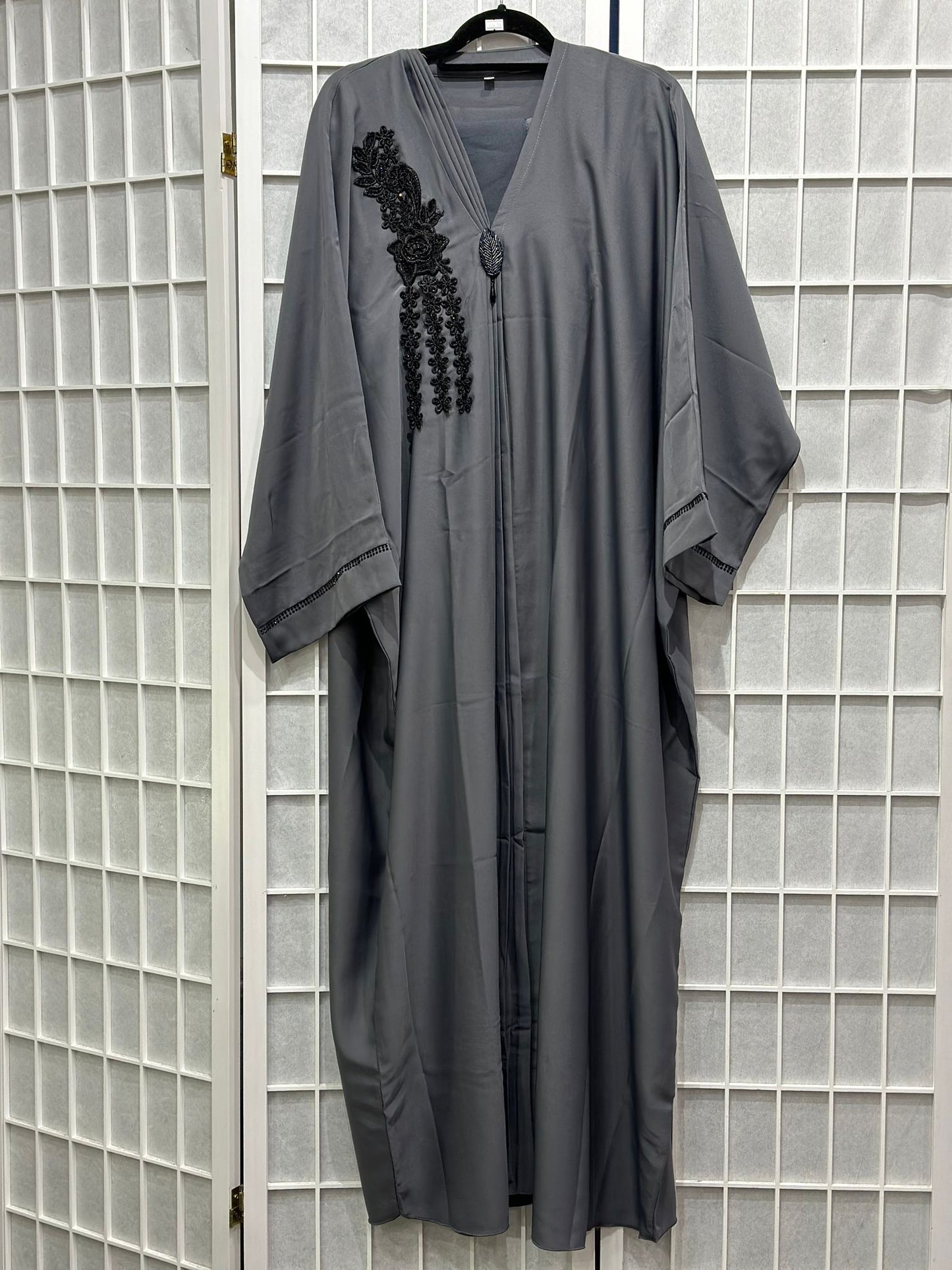 Grey Abaya with Black Flower