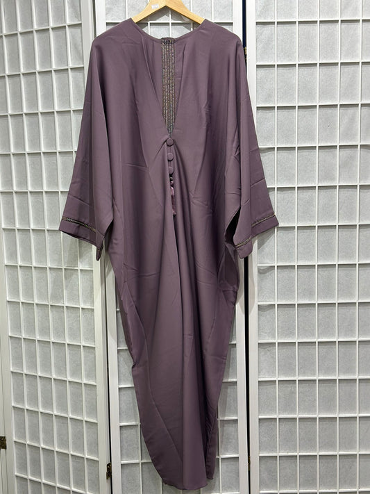 3 Buttons Baggy Abaya With Stones