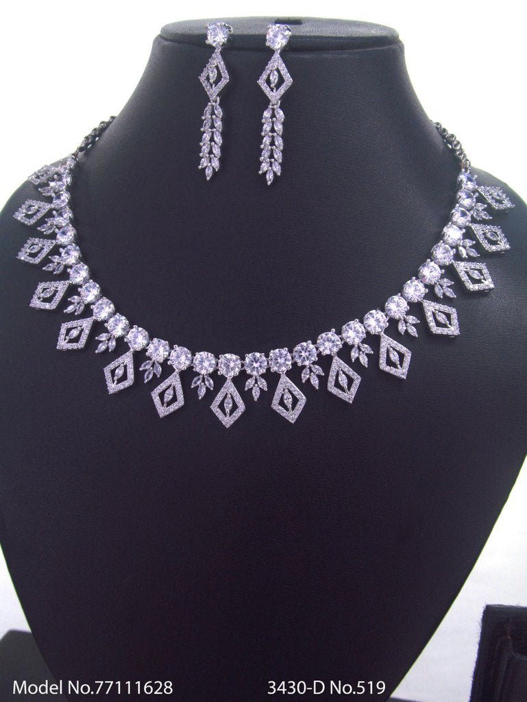 Necklace Set White CZ , Diamond leaves