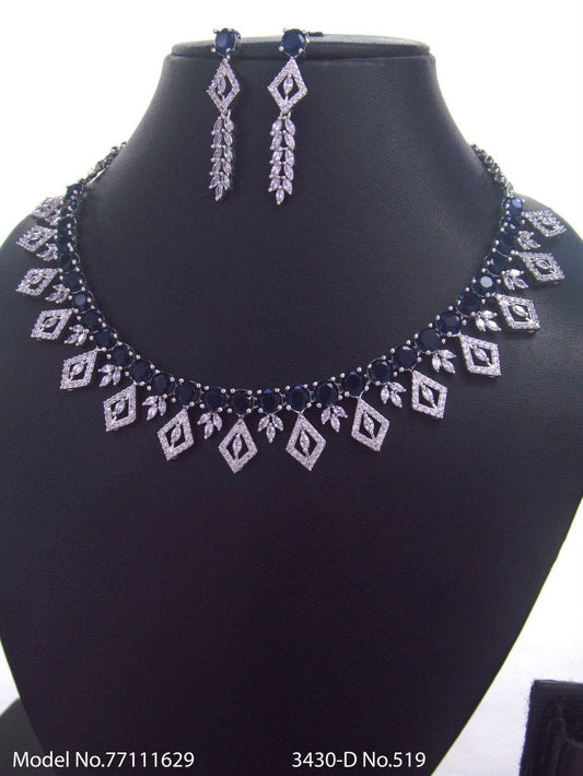 Necklace Set Black CZ , Diamond leaves