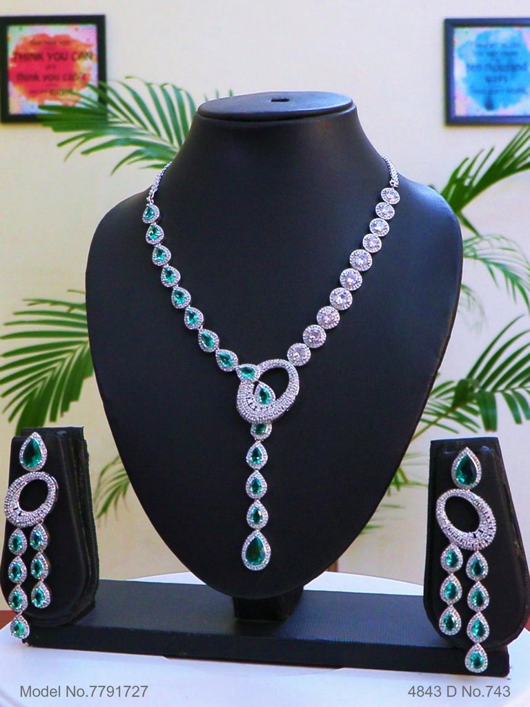 Oval Sky Blue CZ Necklace Set