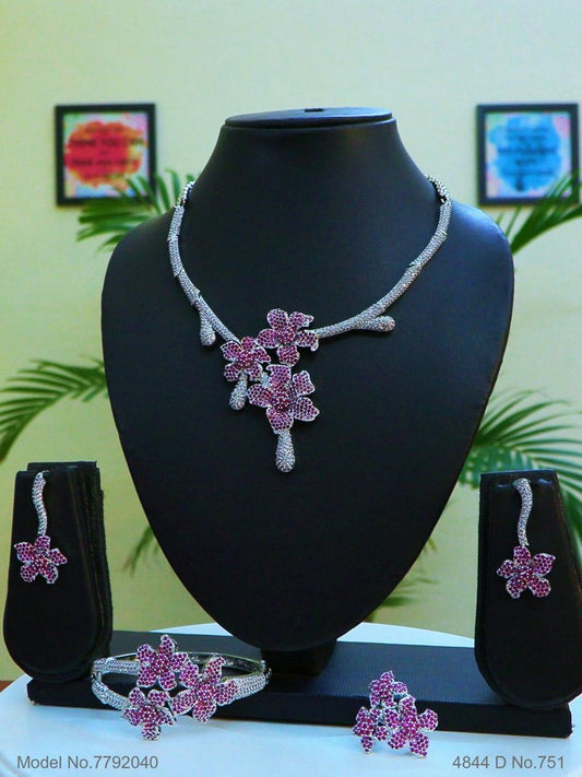 Floral Necklace 5pc Set Ruby